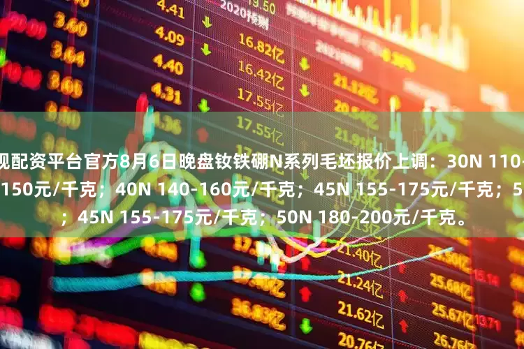 正规配资平台官方8月6日晚盘钕铁硼N系列毛坯报价上调：30N 110-130元/千克；35N 130-150元/千克；40N 140-160元/千克；45N 155-175元/千克；50N 180-200元/千克。